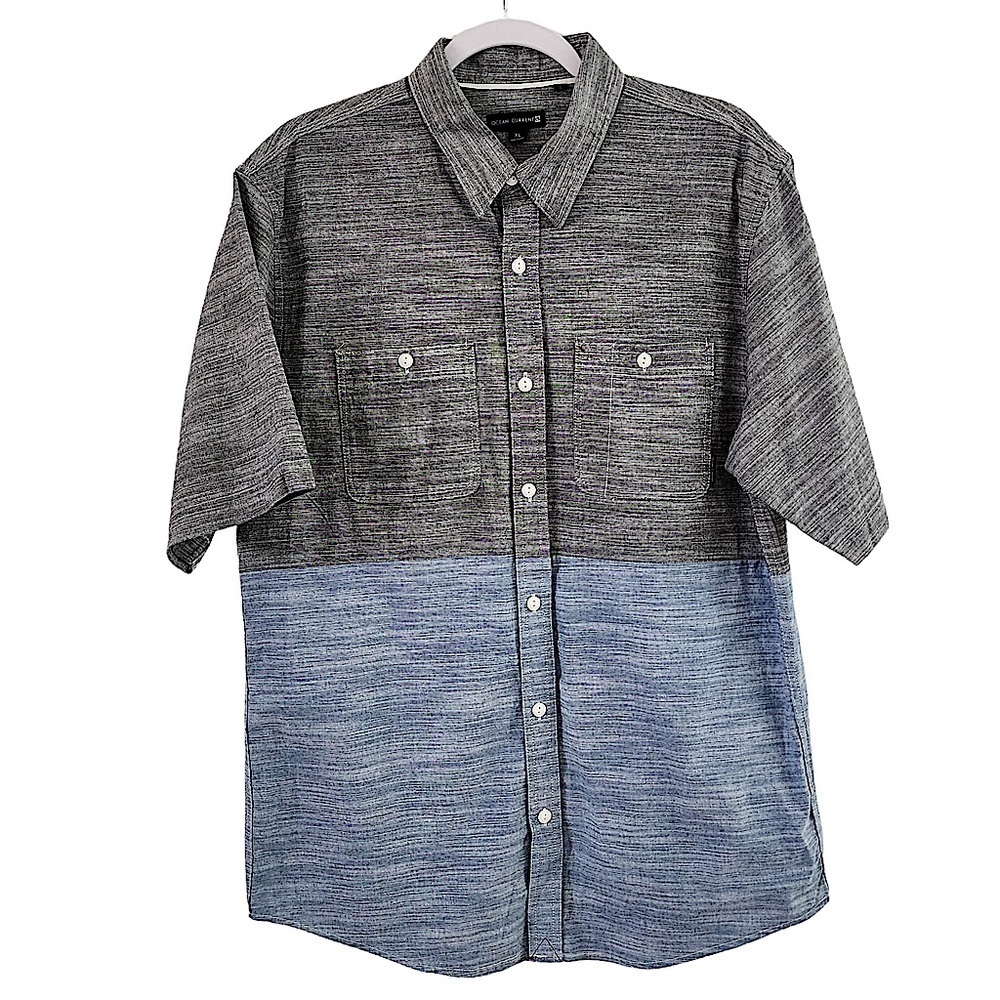 Ocean Current Gray and Blue Color Block Short Sleeve Shirt Size XL